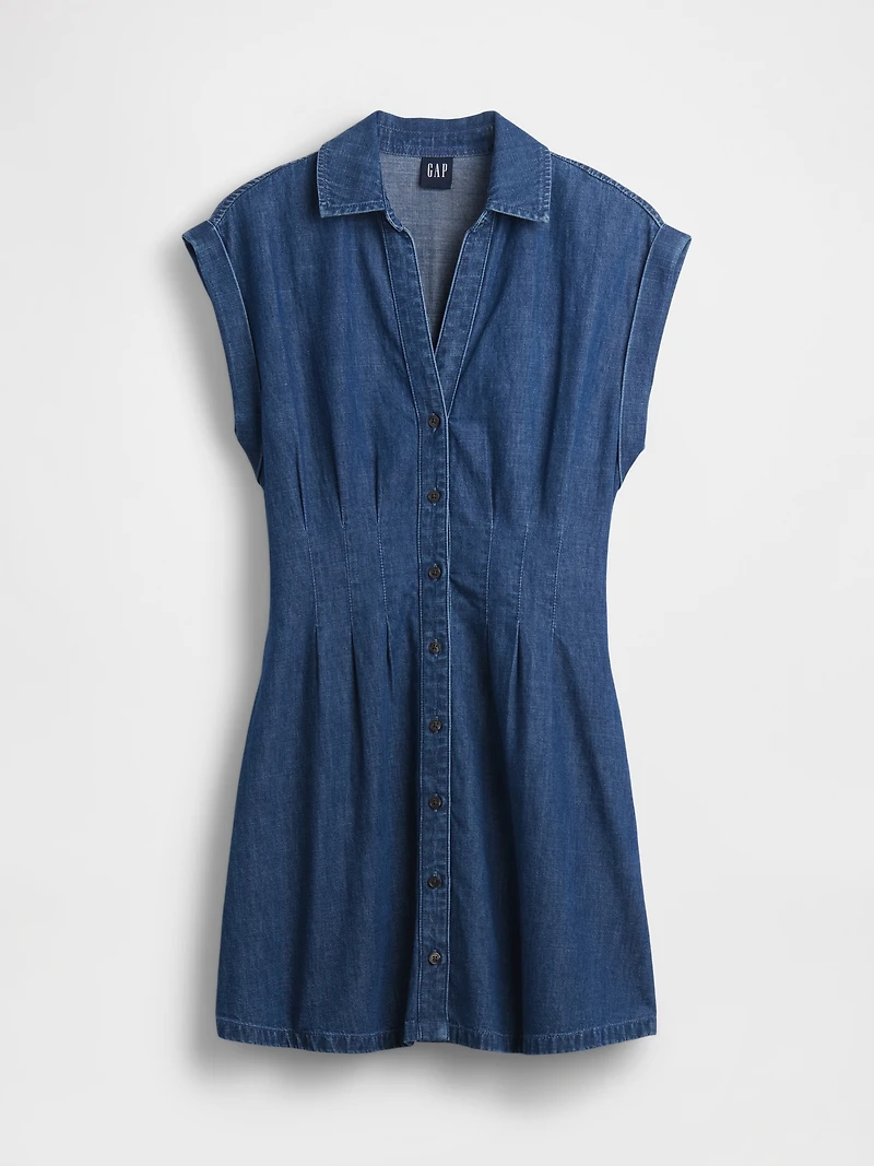 Denim Pleated Mini Shirtdress