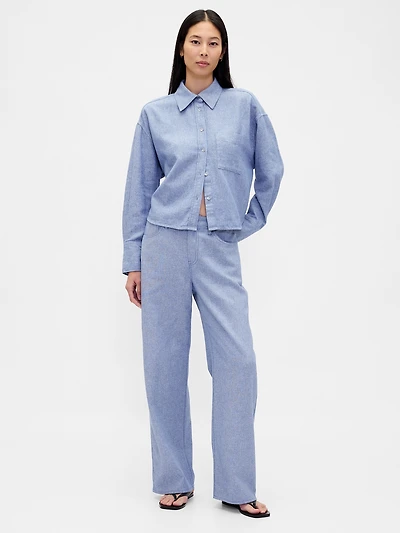 Linen-Cotton Wide-Leg Pants