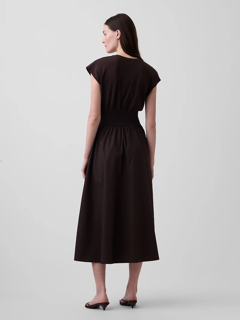 Mixed Media Drop-Waist Midi Dress