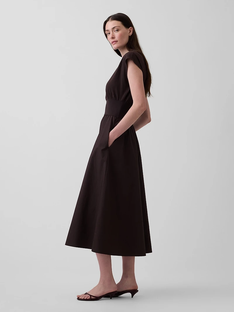 Mixed Media Drop-Waist Midi Dress