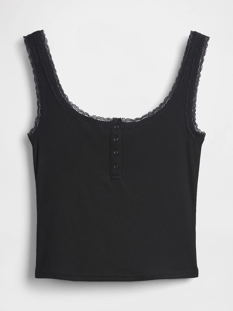 Mini Rib Lace Henley PJ Tank Top