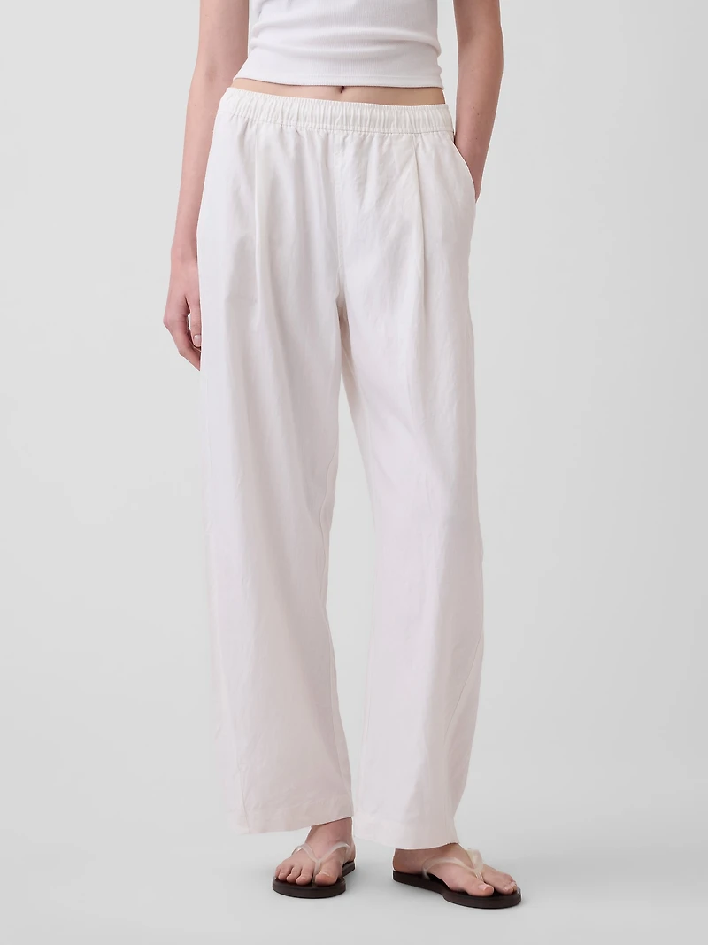 Linen-Blend Easy Barrel Pants