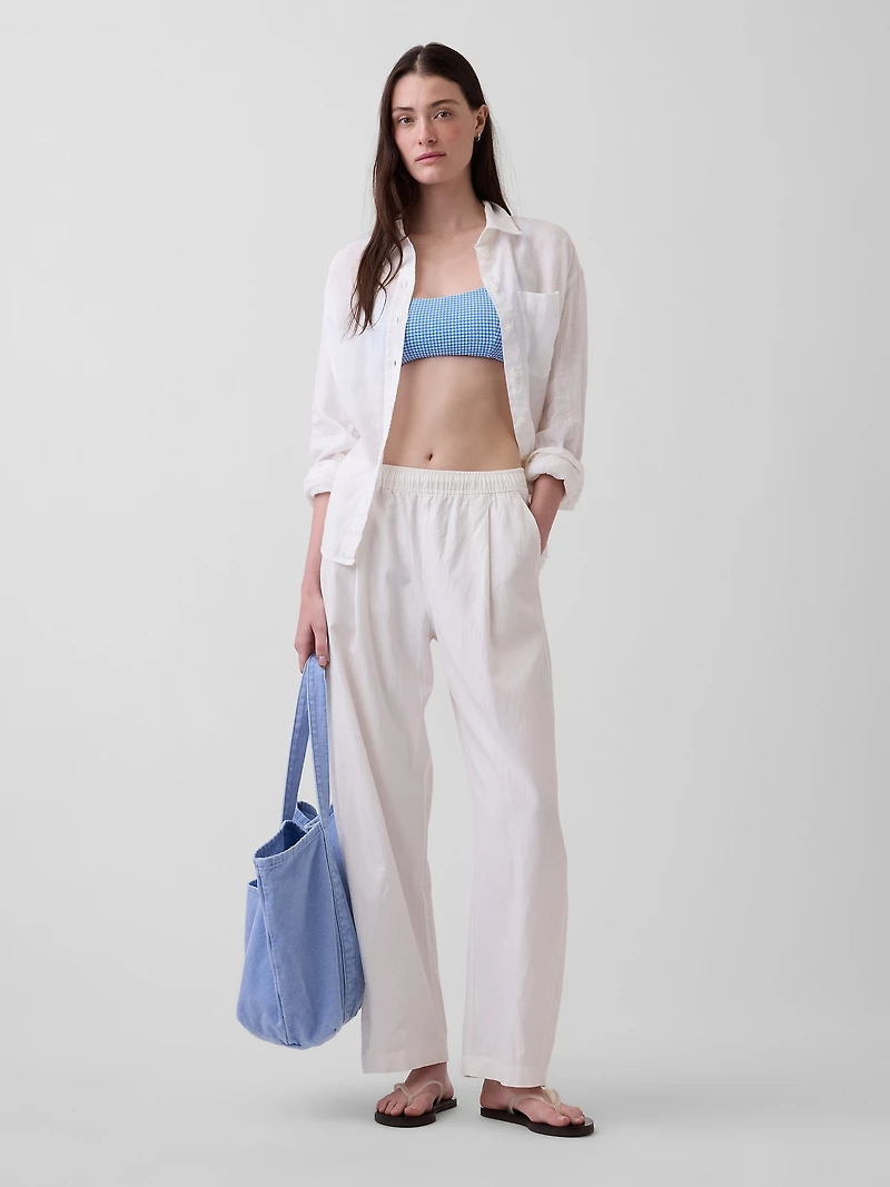 Linen-Blend Easy Barrel Pants