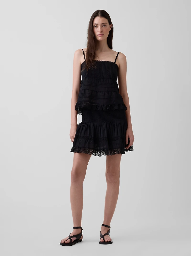 Pintuck Lace-Trim Easy Mini Skort