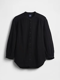 Cotton Gauze Oversized Collarless Shirt