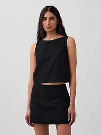 Linen-Blend Crop Shell Tank Top