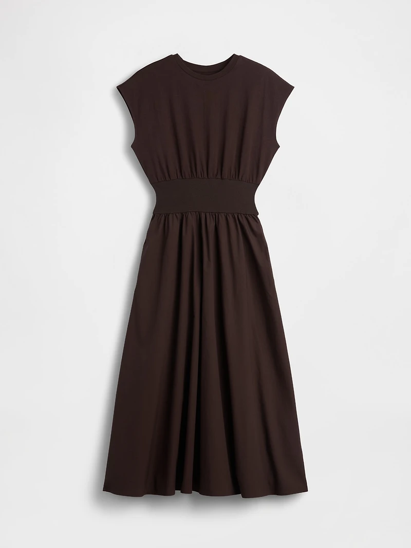 Mixed Media Drop-Waist Midi Dress