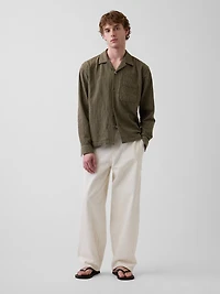 Dobby Stripe Relaxed Straight-Hem Shirt