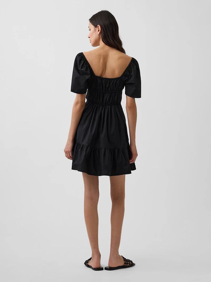 Poplin Flutter-Sleeve Mini Dress