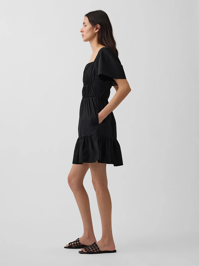 Poplin Flutter-Sleeve Mini Dress