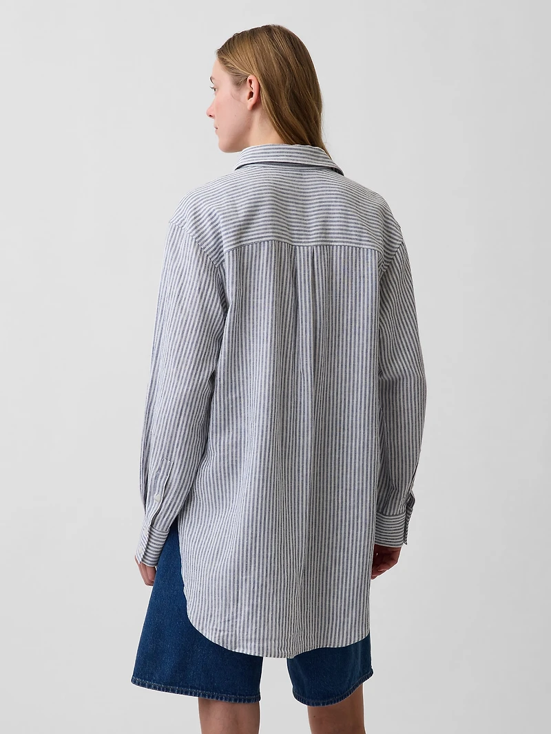 Linen-Blend Oversized Tunic Shirt
