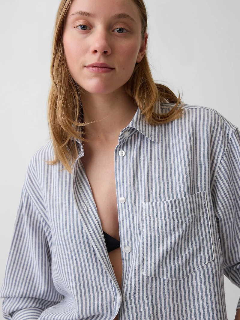 Linen-Blend Oversized Tunic Shirt