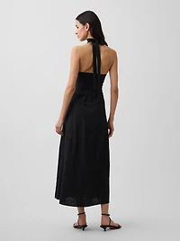 Linen-Blend Halter Maxi Dress