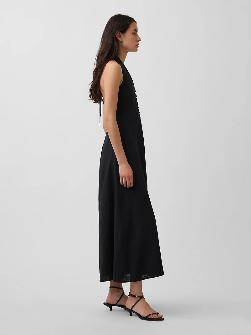 Linen-Blend Halter Maxi Dress