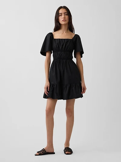 Poplin Flutter-Sleeve Mini Dress