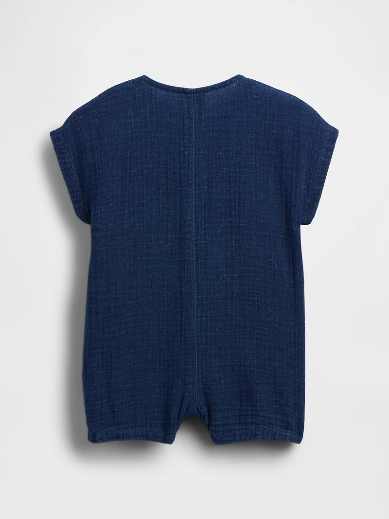 Une-pièce à short court en denim de gaze coton pour Bébé