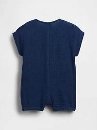 Une-pièce à short court en denim de gaze coton pour Bébé