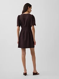 Linen-Blend Cinched Mini Shirtdress
