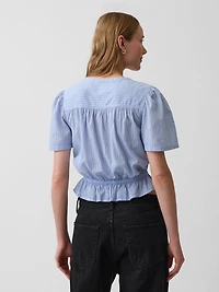 Button-Front Crop Peplum Top