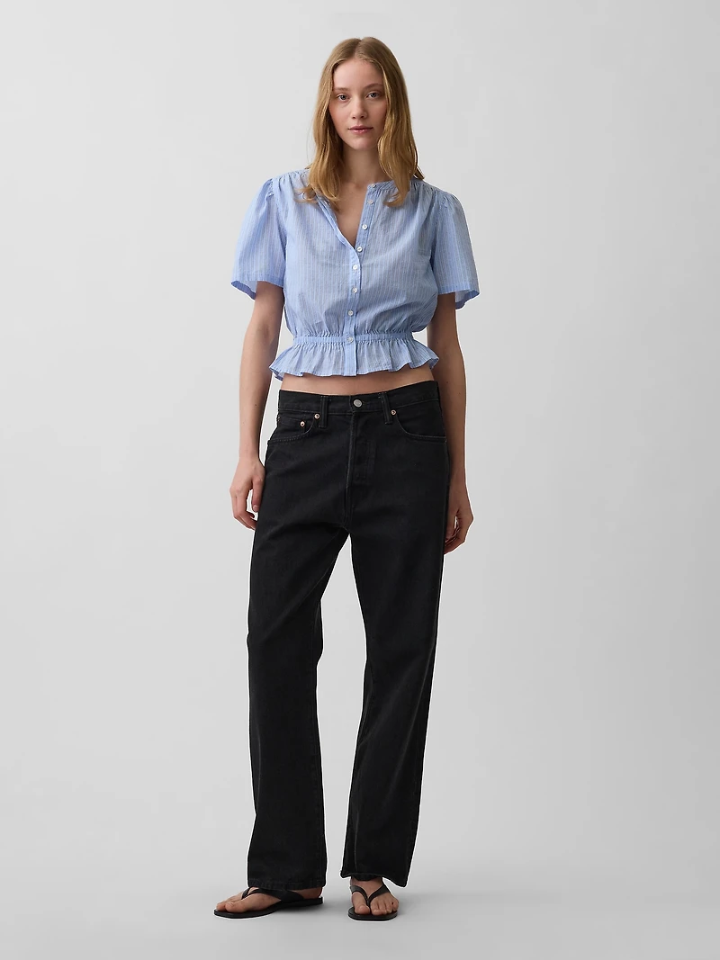 Button-Front Crop Peplum Top