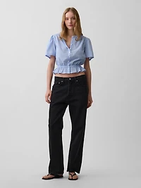 Button-Front Crop Peplum Top