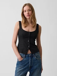 Linen-Blend Corset Vest Top