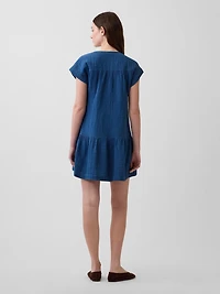Cotton Gauze Denim Drop-Waist Mini Shirtdress