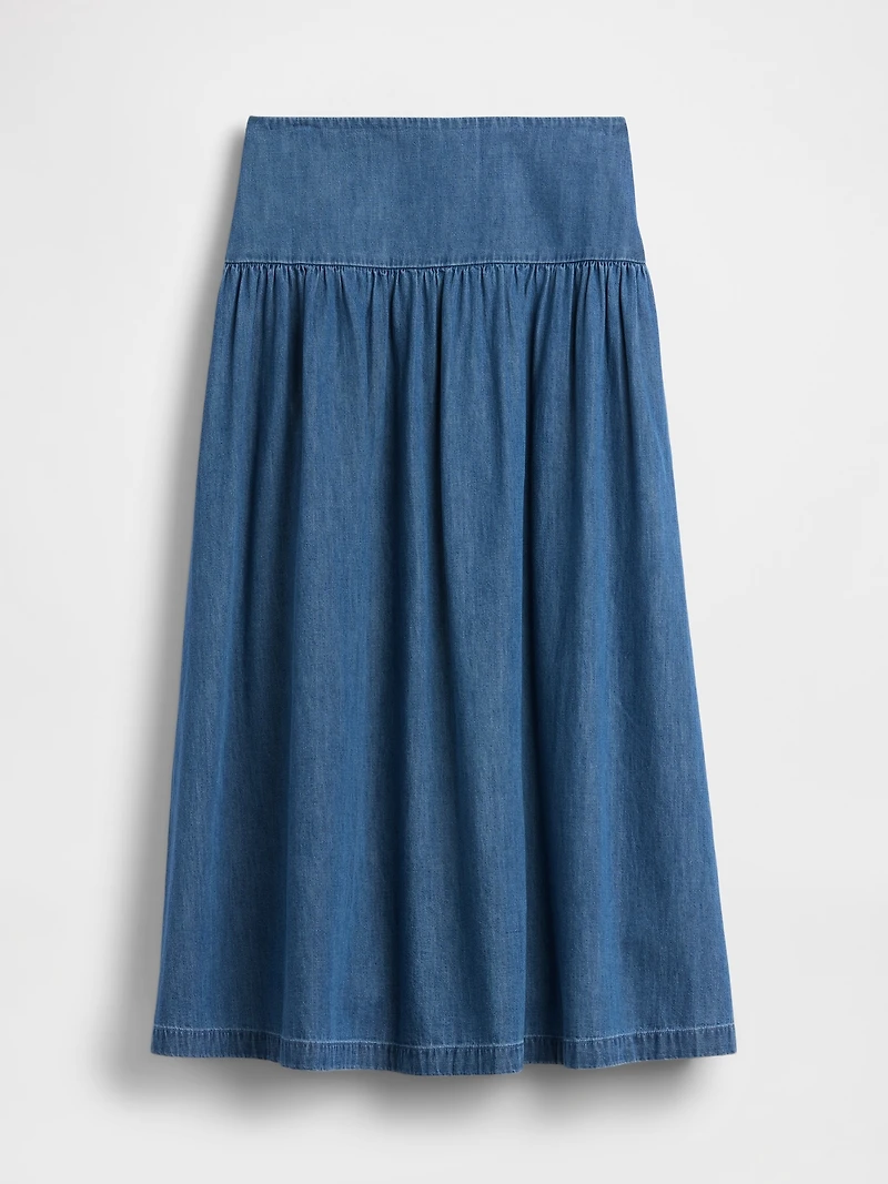Denim Drop-Waist Maxi Skirt