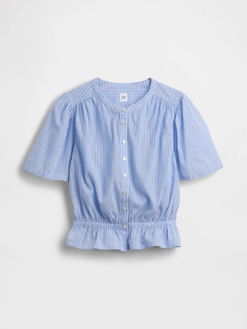 Button-Front Crop Peplum Top