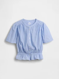 Button-Front Crop Peplum Top