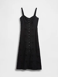 Linen-Blend Embroidered Cami Maxi Dress