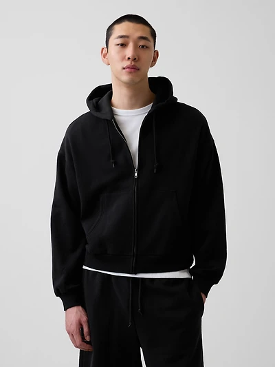 VintageSoft Oversized Crop Zip Hoodie