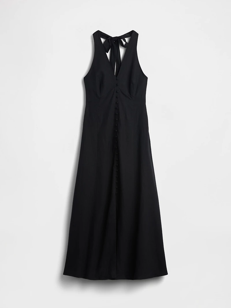 Linen-Blend Halter Maxi Dress