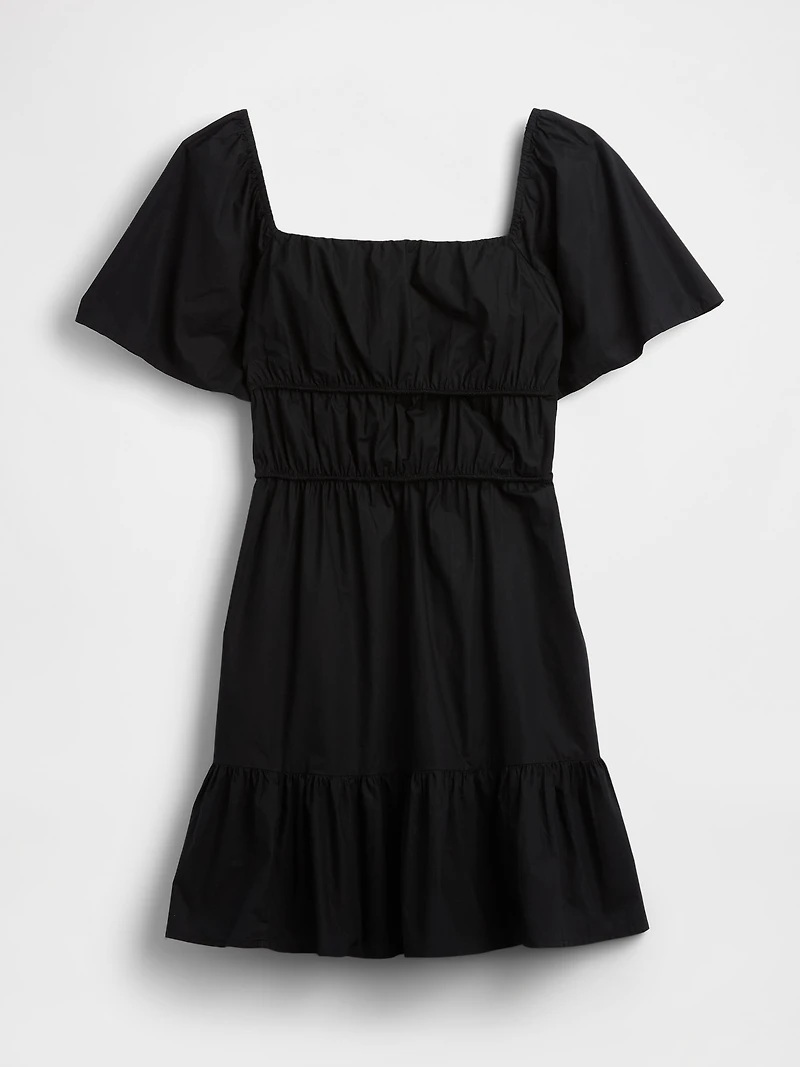 Poplin Flutter-Sleeve Mini Dress