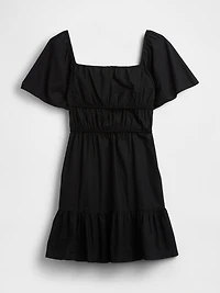 Poplin Flutter-Sleeve Mini Dress