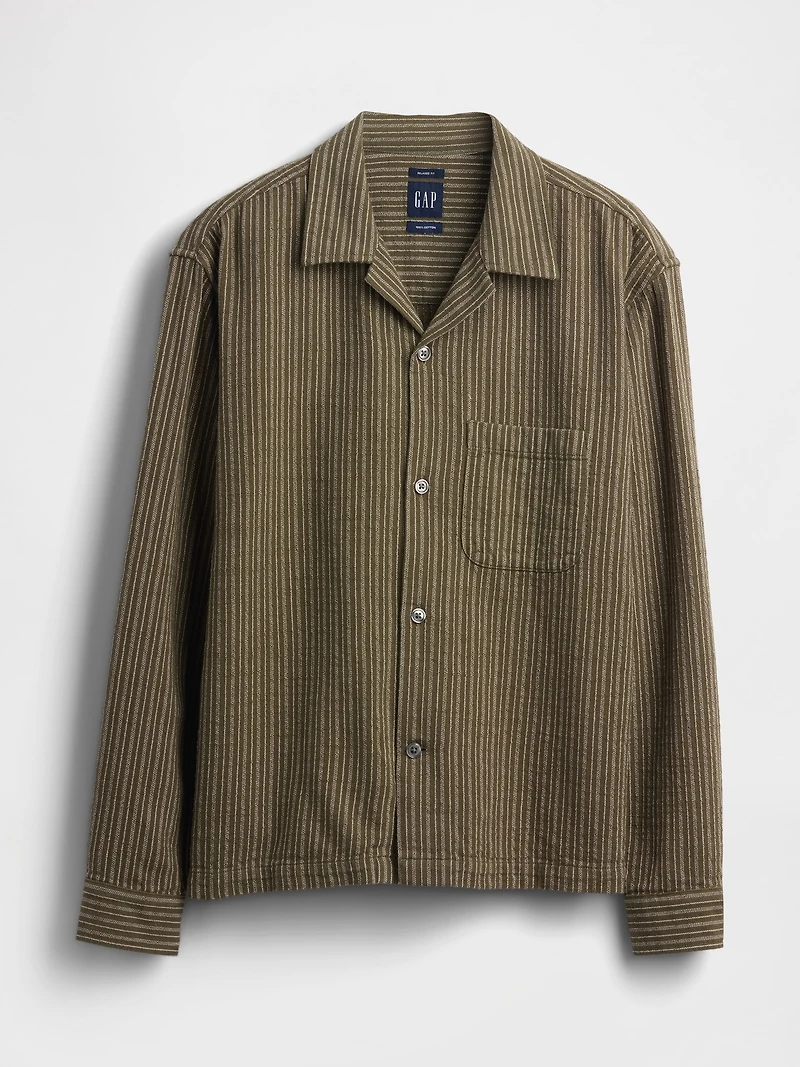 Dobby Stripe Relaxed Straight-Hem Shirt
