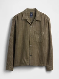Dobby Stripe Relaxed Straight-Hem Shirt