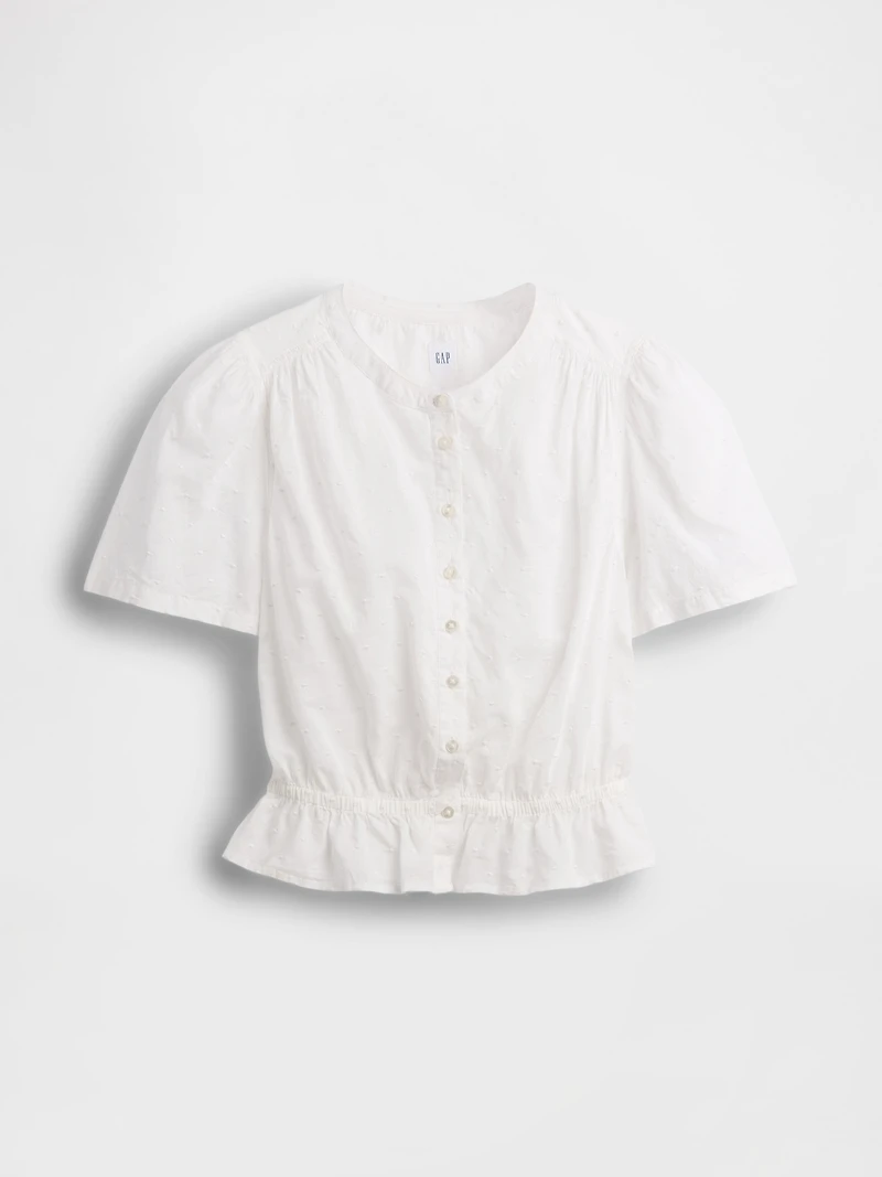 Button-Front Crop Peplum Top