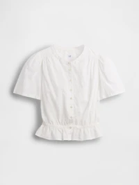 Button-Front Crop Peplum Top