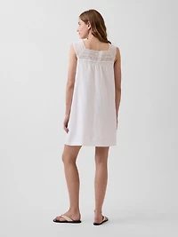 Linen-Blend Crochet Yoke Mini Dress