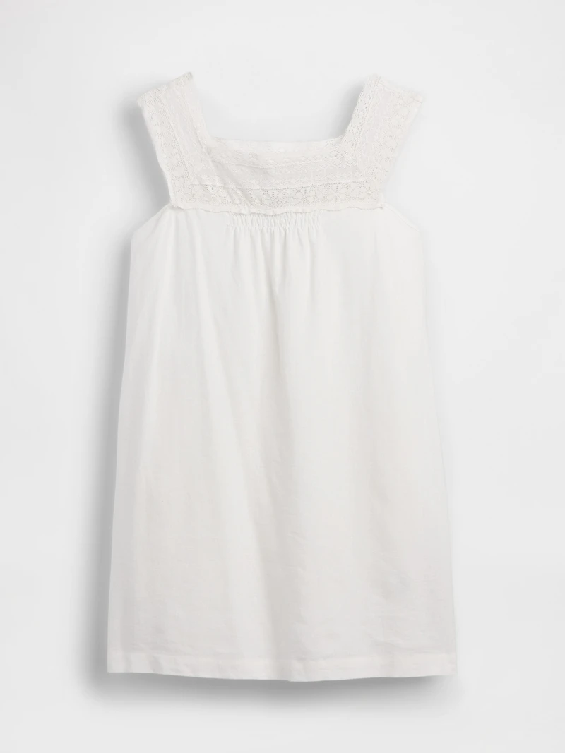 Linen-Blend Crochet Yoke Mini Dress