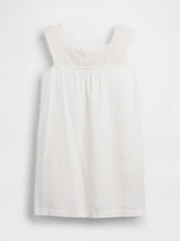 Linen-Blend Crochet Yoke Mini Dress