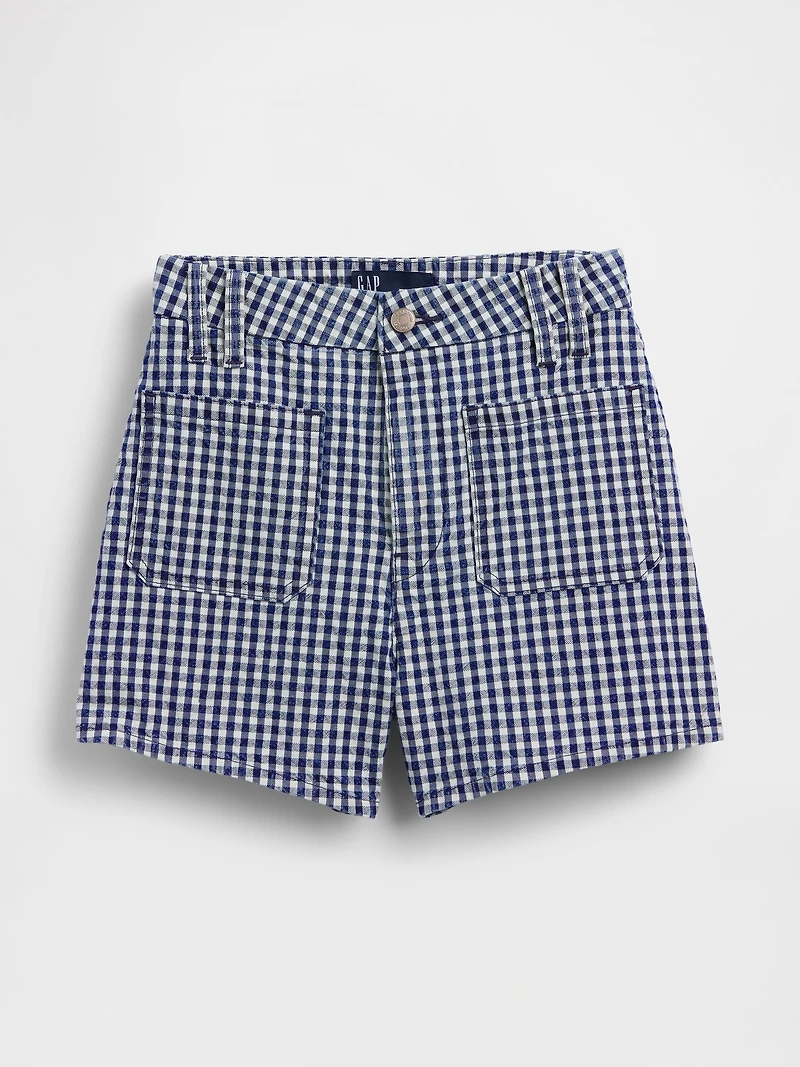 3.5" High Rise Gingham Relaxed Straight Denim Shorts
