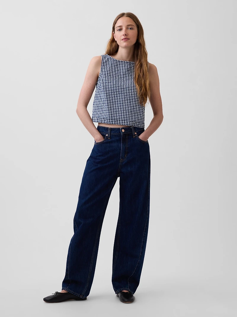 Gingham Denim Crop Shell Tank Top