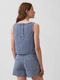 Gingham Denim Crop Shell Tank Top
