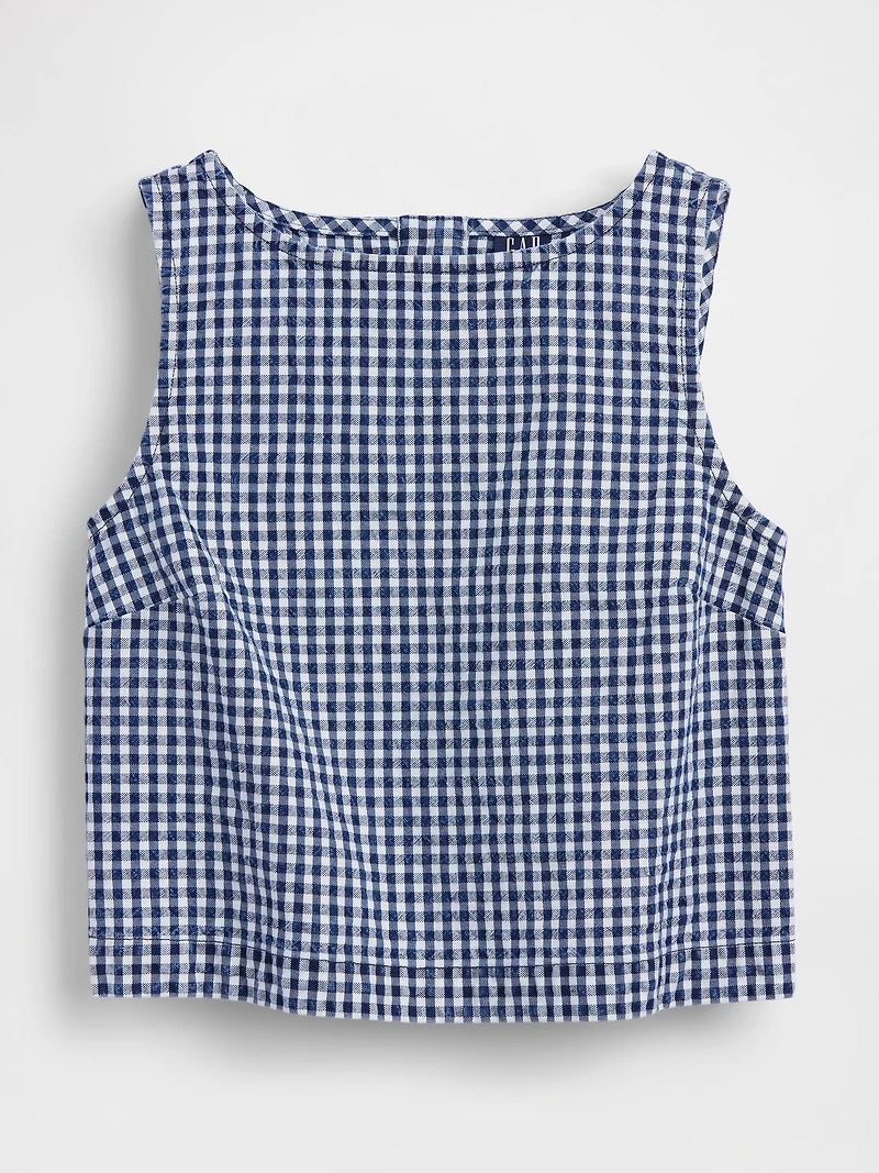 Gingham Denim Crop Shell Tank Top