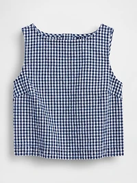 Gingham Denim Crop Shell Tank Top
