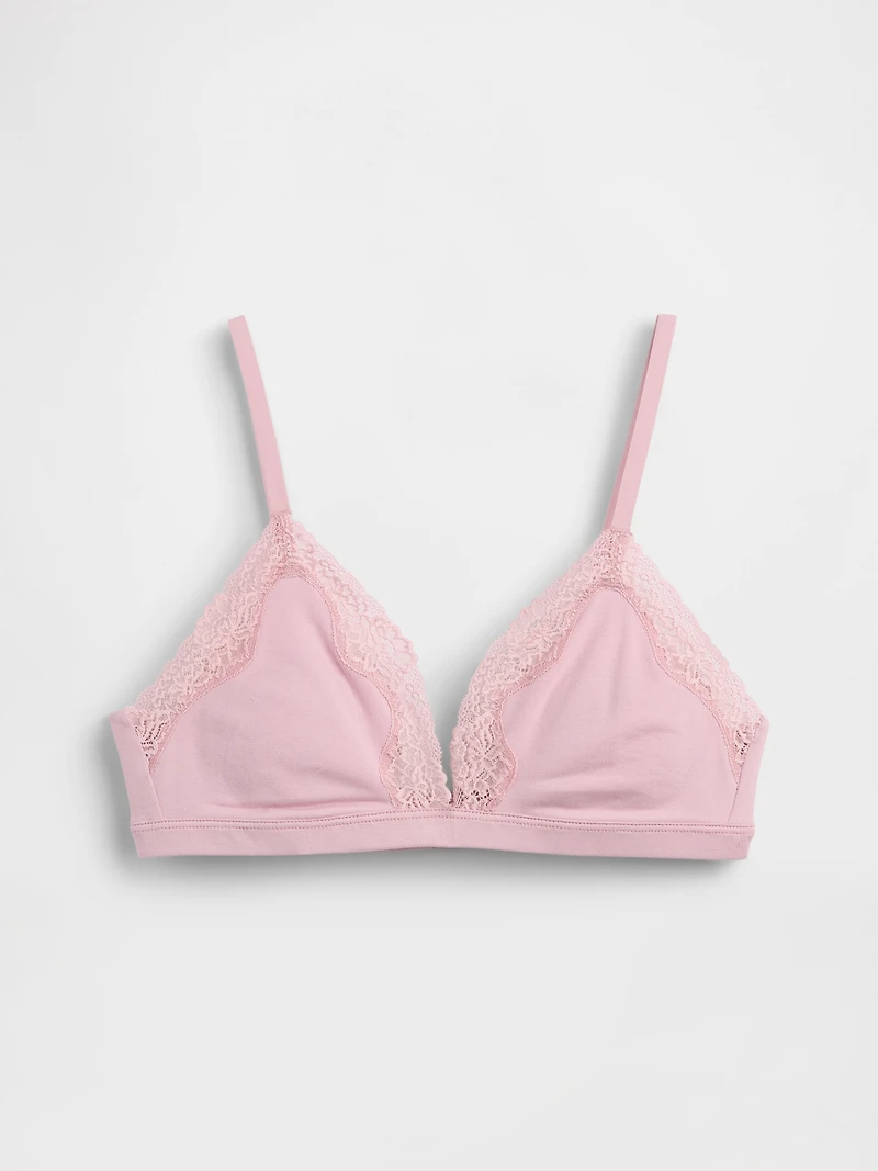 Organic Stretch Cotton Lace-Trim Triangle Bra