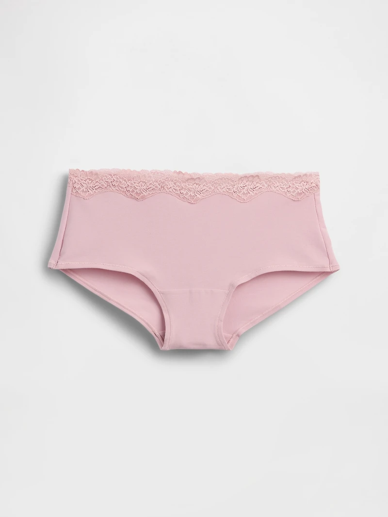 Organic Stretch Cotton Lace-Trim Shorty