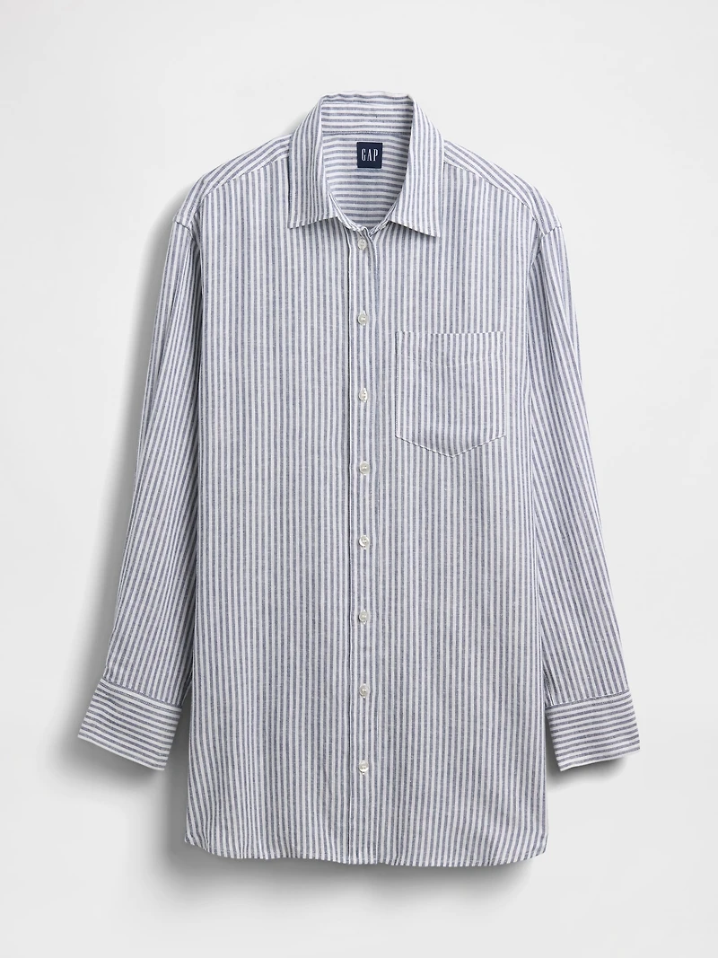Linen-Blend Oversized Tunic Shirt